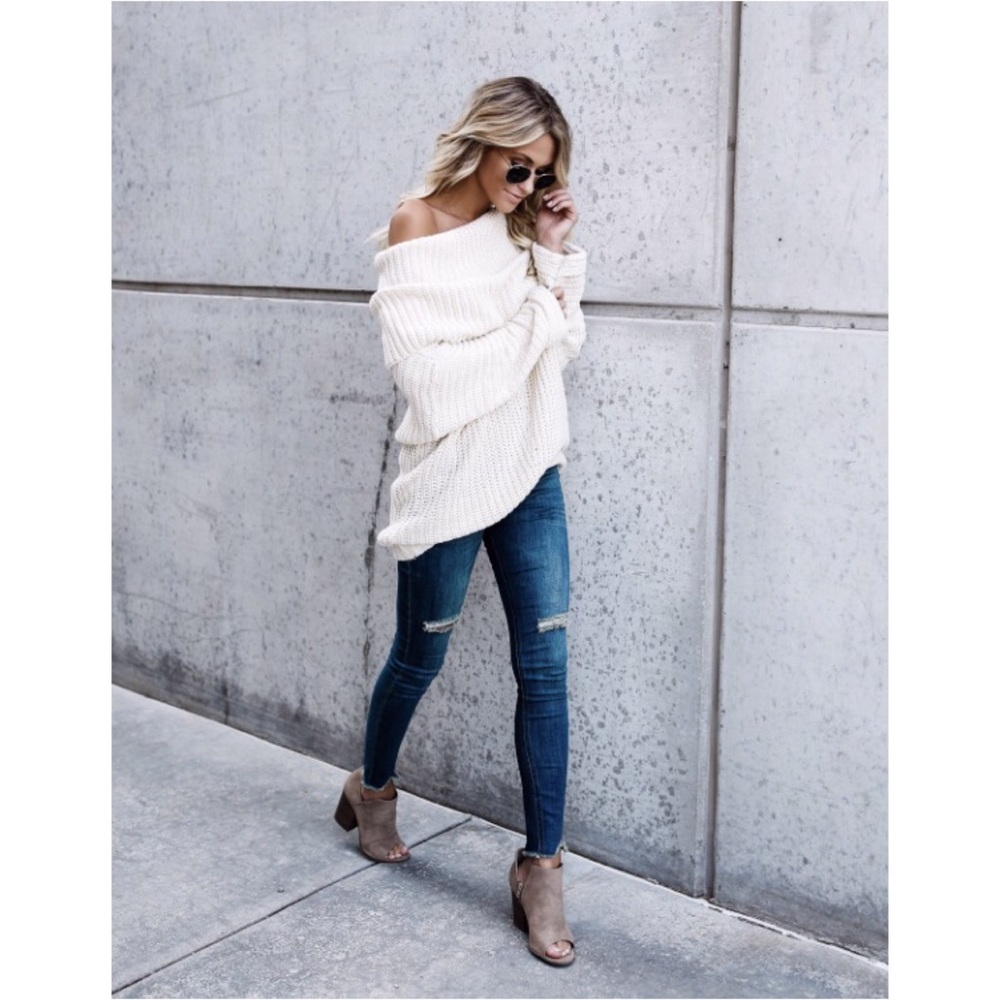 🆕Carrie Fold Over Knit Sweater Cream - Picture 5 of 8